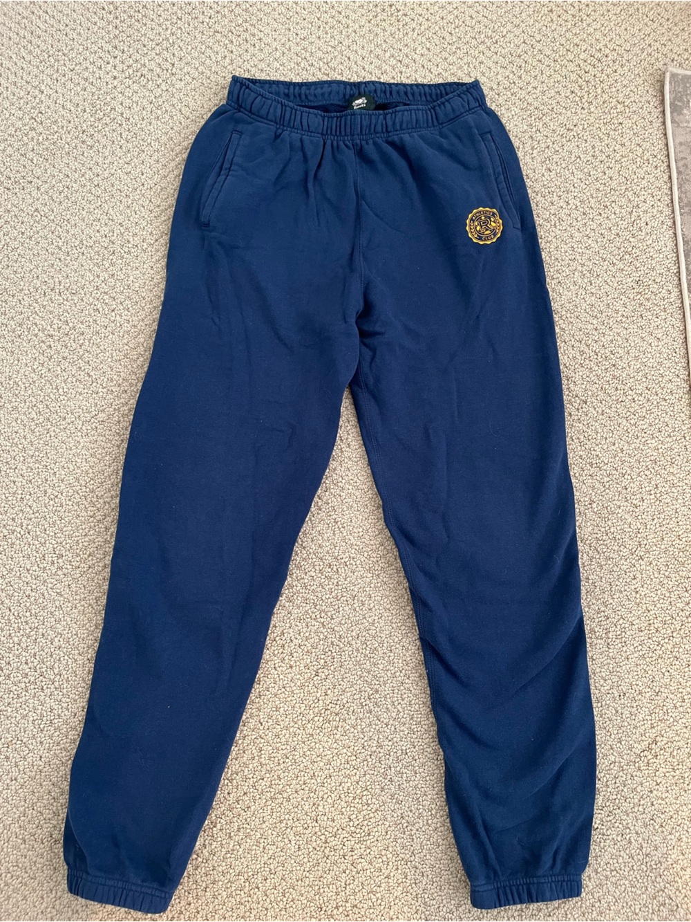 Navy ROOTS Sweatpants with Gold Emblem